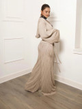 Women's Autumn Winter Casual Long Sleeve Zipper Hoodies Wide Leg Pants Two Piece Set