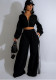 Women Autumn Striped Zipper Casual Top and Pant Set