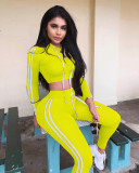 Women Elastic Hooded Drawstring Top and Trousers Casual Two Piece Set