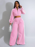 Women Autumn Striped Zipper Casual Top and Pant Set