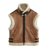 Women's Fur And Leather Patchwork Sleeveless Vest Jacket Women's Top
