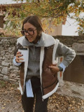 Women's Fur And Leather Patchwork Sleeveless Vest Jacket Women's Top