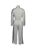 Women Autumn Striped Zipper Casual Top and Pant Set