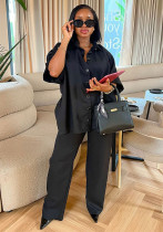 Fashion Spring Summer Casual Shirt Wide Leg Trousers Women Two-Piece Set