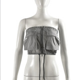 Women's Summer Strapless Zipper Crop Lace-Up Sexy Top