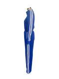 Women Autumn Striped Zipper Casual Top and Pant Set