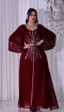 Women's Beaded Chiffon Puff Sleeve Dress With Belt