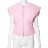 Women's Autumn Winter Zipper Loose Hollow Sleeveless Jacket Cotton Vest