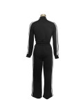 Women Autumn Striped Zipper Casual Top and Pant Set