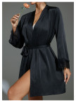 Satin Bathrobe Nightgown Pajamas Women's Mesh Polka Dot Patchwork Home Clothes