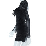 Women Lace Mesh Patchwork Long Sleeve Bodycon Dress