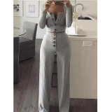 Women's Autumn Long-Sleeved Cardigan Slim Button Pants Casual Two Piece Set
