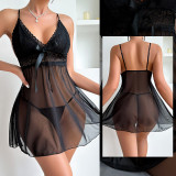 Women mesh See-Through pajamas Lace suspender nightdress sexy lingerie
