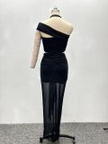 Fashion Women Sexy Halter One Shoulder Strapless Top Slit Skirt Two-Piece Set