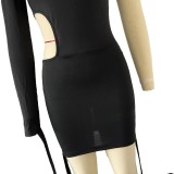 Women's Autumn Winter Trend Lone-Shoulder Sexy Back Hollow Dress