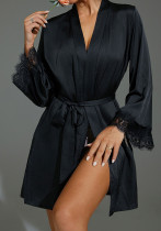 Satin Bathrobe Nightgown Pajamas Women's Mesh Polka Dot Patchwork Home Clothes Satin Bathrobe Nightgown Pajamas Women's Mesh Polka Dot Patchwork Home Clothes