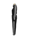 Women Autumn Striped Zipper Casual Top and Pant Set