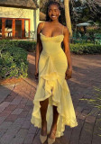 Women Sexy Backless Mesh Suspender Solid Dress