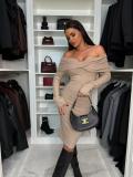 Women Solid Off Shoulder Long Sleeve Dress