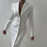 Women hollow Open Waist single-breasted long-sleeved Blazer dress