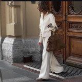 Women Fall Solid Crop Top And Pant Two-piece Set