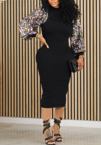 Women Sequin Patchwork Long Sleeve Dress Women Sequin Patchwork Long Sleeve Dress