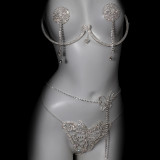 Women sexy sparkling diamond sexy body chain bikini thong sexy chest chain two-piece set