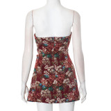 Women Sleeveless Strapless Flower Button Dress