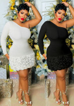 Women Single-Sleeve Ribbed Flower Bodycon Dress