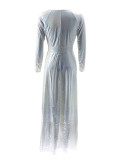 Women Sexy Slit Solid Sequin Maxi Dress