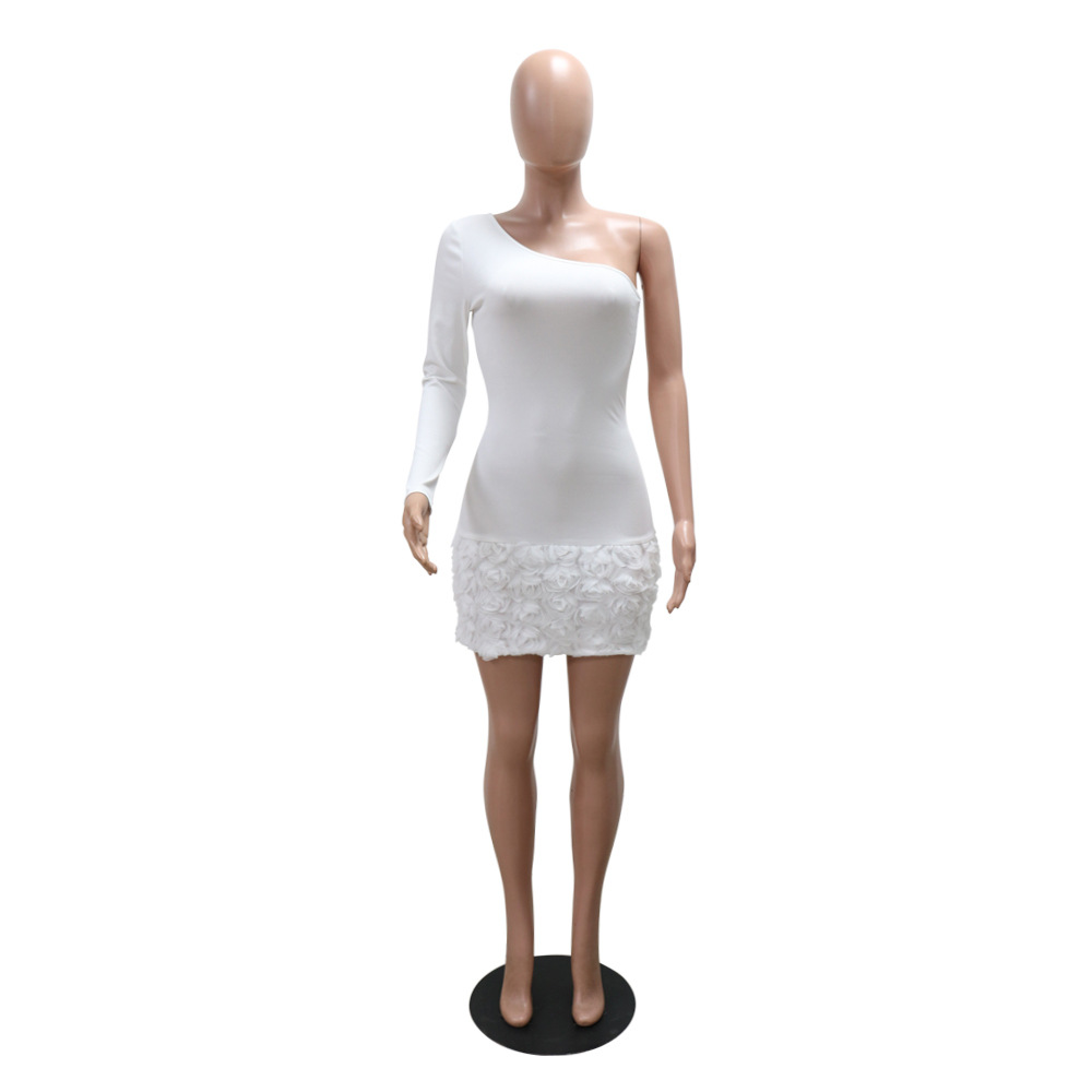 Women Single-Sleeve Ribbed Flower Bodycon Dress