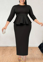 Plus Size Women Elegant Solid Bodycon Dress