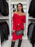 Women Solid Off Shoulder Long Sleeve Dress