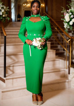 Plus Size Women Hollow Collar Beaded Party Formal Party Dresses