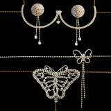 Women sexy sparkling diamond sexy body chain bikini thong sexy chest chain two-piece set