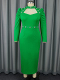Plus Size Women Hollow Collar Beaded Party Formal Party Dresses