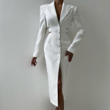 Women hollow Open Waist single-breasted long-sleeved Blazer dress