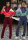 Women Contrast Color Long Sleeve Top and Pants Two-Piece Set