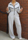 Women Career Solid Hooded Drawstring Zipper Patchwork Jumpsuit