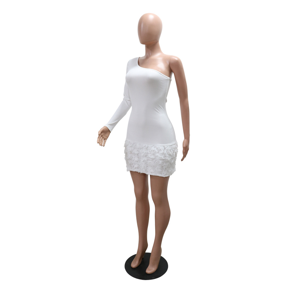 Women Single-Sleeve Ribbed Flower Bodycon Dress