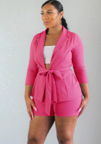 Women Casual Lace-up Blazer and Shorts Two-piece Set Women Casual Lace-up Blazer and Shorts Two-piece Set