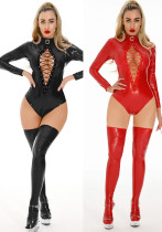 Women Jumpsuit Zipper Stretch pu-Leather Sexy Lingerie