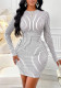 Women Long Sleeve Sexy Open Waist Lace-Up Striped Bodycon Dress