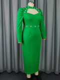 Plus Size Women Hollow Collar Beaded Party Formal Party Dresses