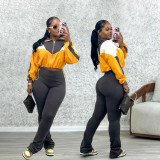 Women Contrast Color Long Sleeve Top and Pants Two-Piece Set
