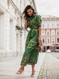 Women Printed Button Belt Shirt Dress