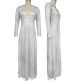 Women Sexy Slit Solid Sequin Maxi Dress