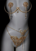 Women sexy sparkling diamond sexy body chain bikini thong sexy chest chain two-piece set