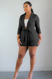 Women Casual Lace-up Blazer and Shorts Two-piece Set