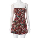 Women Sleeveless Strapless Flower Button Dress